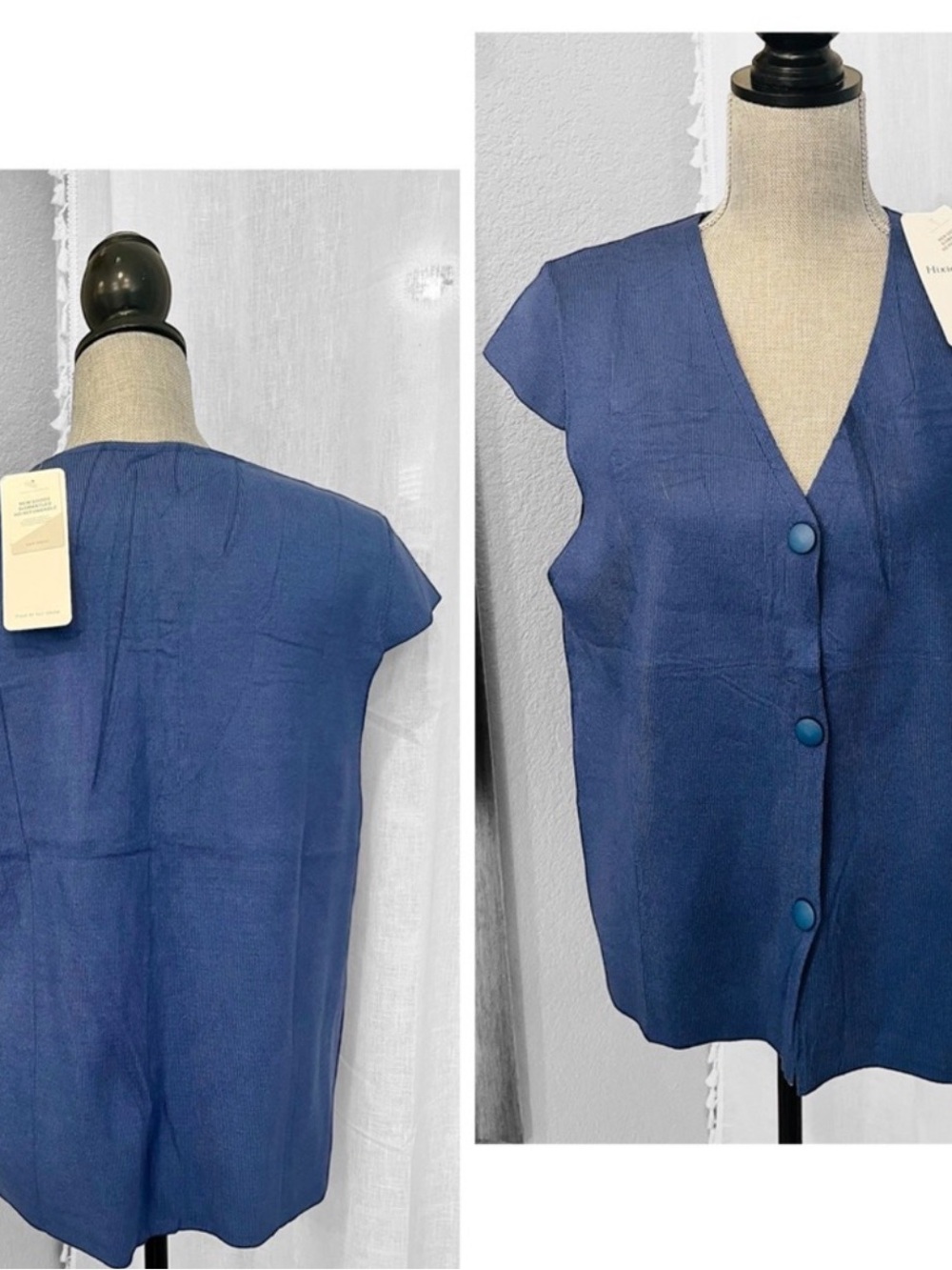 Hixiaohe medium weight v neck, cap sleeve sweater vest w snap front
